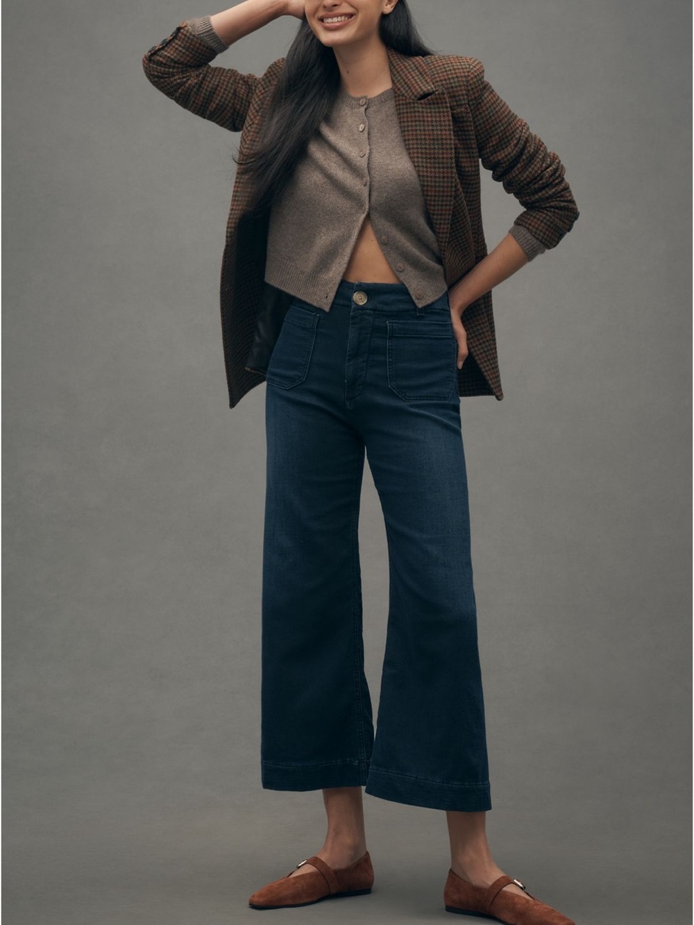 Pilcro Navy Wide-Leg High-Rise Jeans